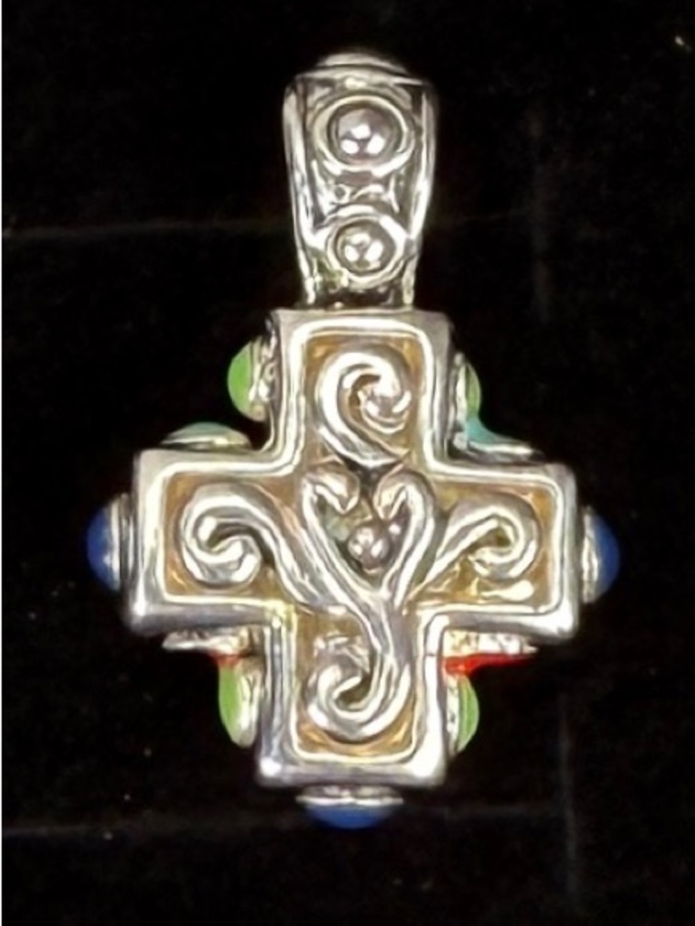 Vintage Faux Turquoise Blue Silvertone Cross Pendant - Picture 5 of 8